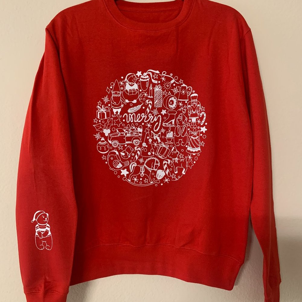 New](Large) Long sleeve Christmas Print Red Fleece Sweatshirt , Pullover (M)